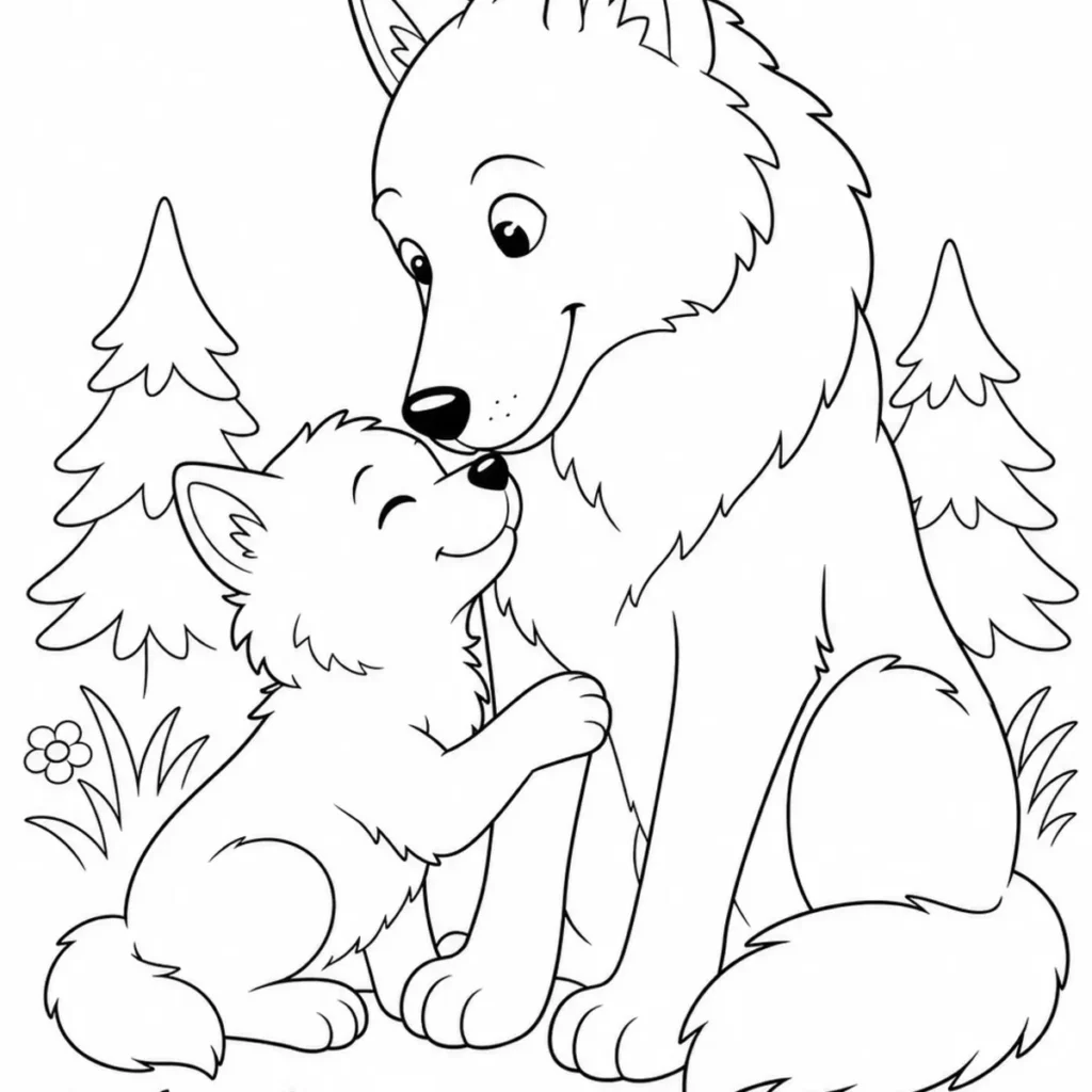 Museau contre museau, un loup partage un doux moment avec son louveteau