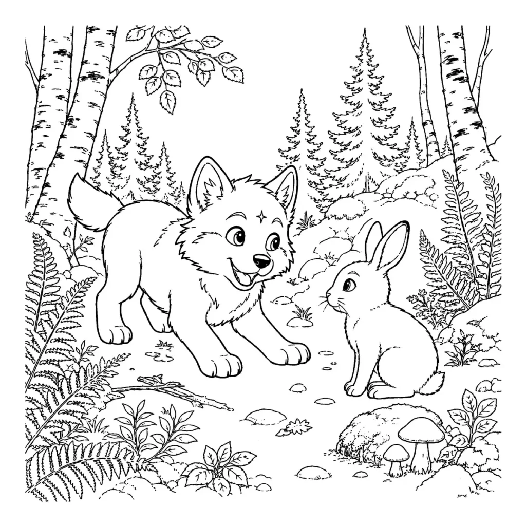 Coloriage Oliver rencontrant un jeune lièvre